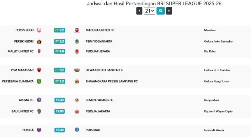 jadwal liga indonesia resmi